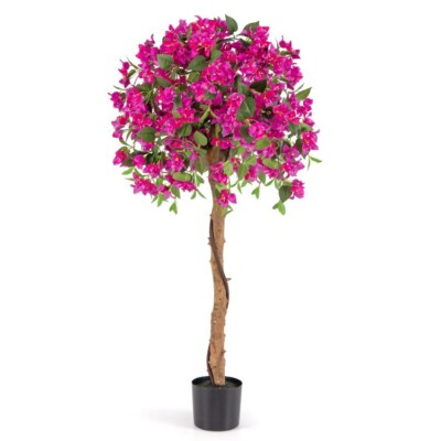 4.5'Artificial Azalea Potted Tree Faux Floral Plant Decor Home w/Built-in Cement