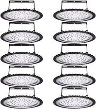 10Pcs 200W 110V UFO LED High Bay Light No Plug, FCC Listed, 6500K LED Shop Light