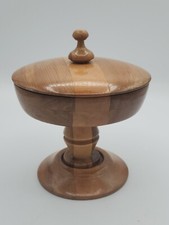 VINTAGE CARVED WOOD PEDESTAL COVERED CANDY BOWL DISH BOX