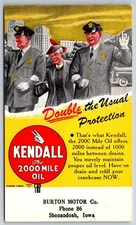Shenandoah Iowa~Burton Motor Co~Kendall Oil Advertising~c1905 Postcard