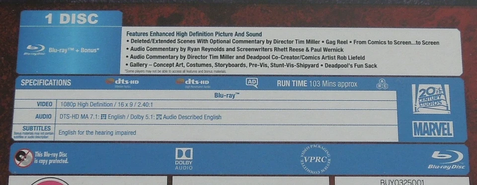 DEADPOOL - UK LENTICULAR BLU-RAY STEELBOOK * NEW & SEALED 2 - Image 3 of 4