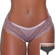 Lace Mesh Panty Cheeky Sheer Lined Crotch 3 Color Pack Black Bronze Brown 2212A