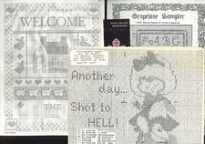 Lot 7 Cross Stitch Promo Pattern Leaflets Grapevine Sampler Bookmark Welcome