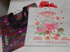Lot 2 NEW Valentine's Day Reusable Shopping tote Bags Cupid's Heart XOXO 13X14X6