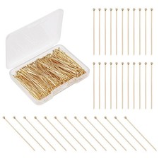 PH PandaHall 200pcs Head Pins, 40mm Ball Pins 24 K 40mm-21 Gauge, Golden
