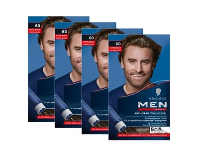 SCHWARZKOPF MEN PERFECT Tönungs-Gel 60 Mittelbraun, 4x 80 ML