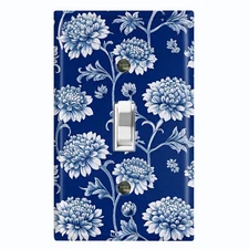 Metal Light Switch Outlet Cover Decorative Wall Plate Blue White Flowers FWR358