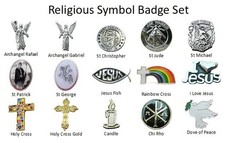 Religious 15 Piece Pin Badge Set Christian Symbols