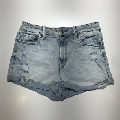 Eunina Shorts Womens Small Kara Super High Rise Destroyed Rolled Cuff Light Wash