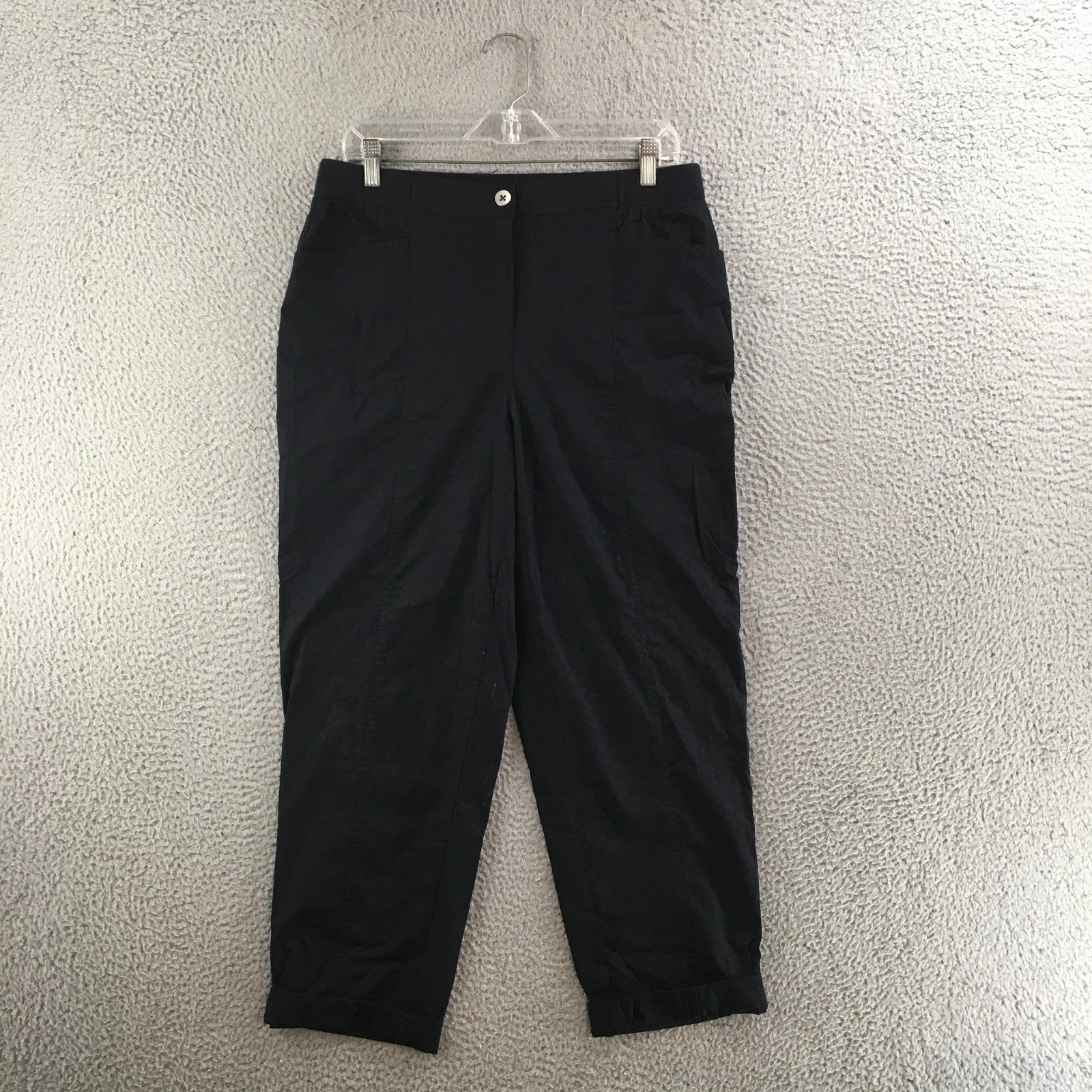 Chico's Capri Pants Womens 1 Black Cotton Blend Pull On Zip Fly Slash Pockets