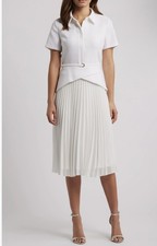 New Julia Jordan White Mixed Media Pleated Midi Shirt Dress Size 14