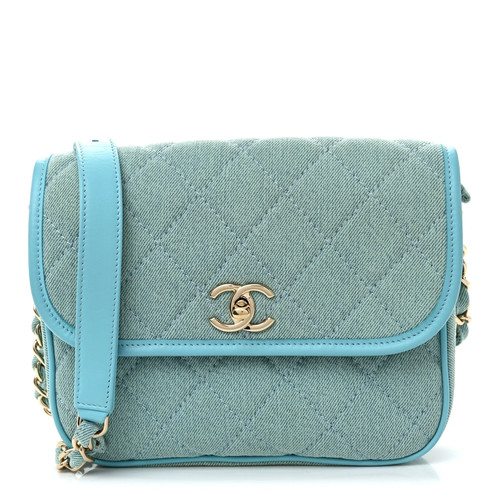 Chanel CC Denim Leather Quilted Small Messenger Flap Blue Shoulder Bag Crossbody