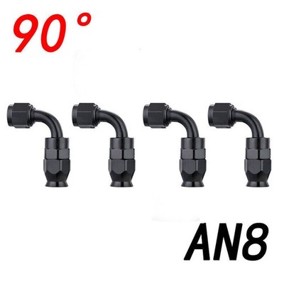 4Pcs Oil Fuel Line Hose End Fitting Adapters Kits 90°Degree AN8 Aluminum End