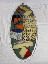 Peggy Karr VTG Fused Glass Lg Oval Cheese Tray 20” Signed 2011 List Of Cheeses