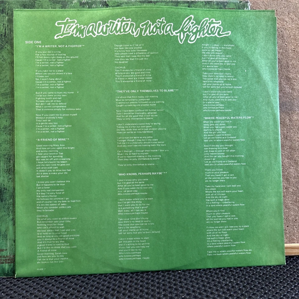 GILBERT O'SULLIVAN I'm A Writer Not A Fighter LP MAM 1973 w/ Inner Sleeve Shrink - Image 3 of 4