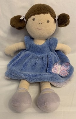 Bonikka Stoffpuppe blaues Kleid Schmetterling am Kleid weiche Plüsch Bettdecke