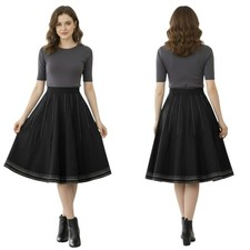 Emanuel Ungaro Black Flared Skirt 6 Contrast White Stitch Designer