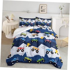 3Pcs Car Comforter Set,Truck Bedding Set for Teens Boys Girls,Cars Full Car 7