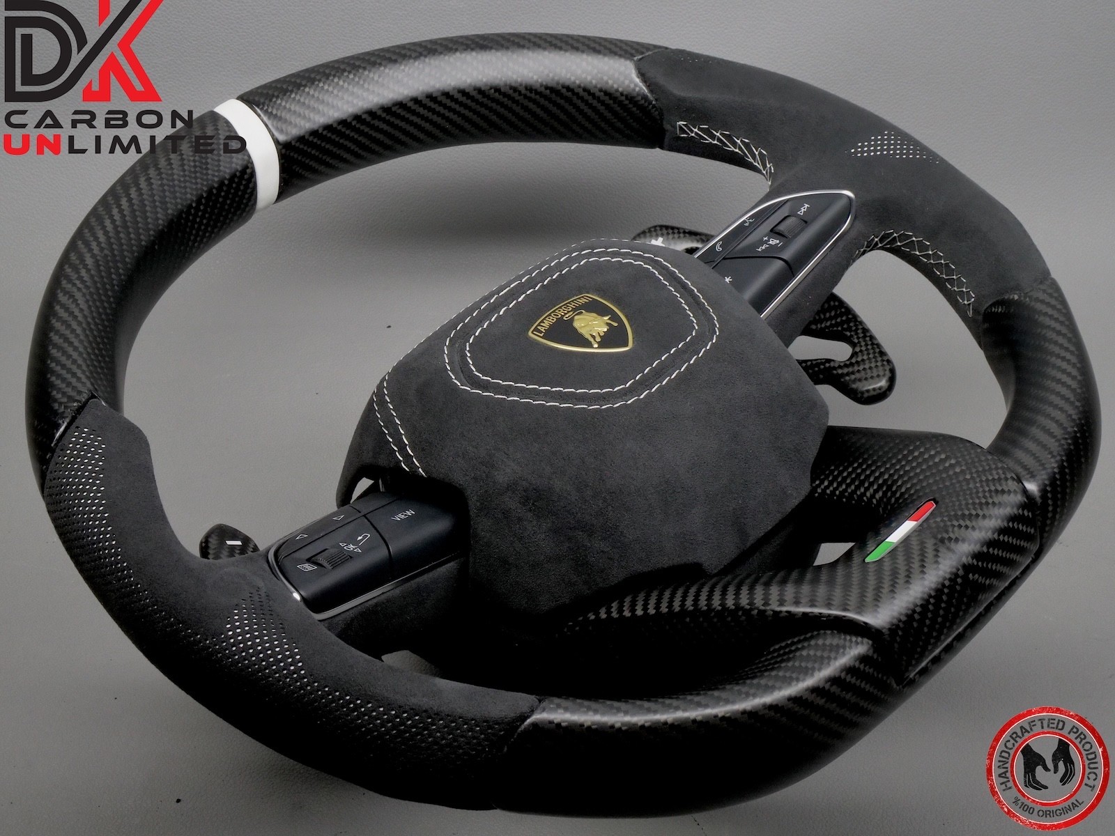 Lamborghini Urus S White Ring Alcantara Matte Satin Carbon Fiber Steering Wheel
