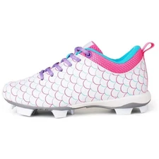 Big Girl's Rip-It Emma Molded Softball Cleats White/Purple/Pink/Aqua-4Y-NWOB