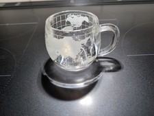 Vintage Nestle Nescafe World Globe Map Etched Glass Coffee Tea Mug Cup
