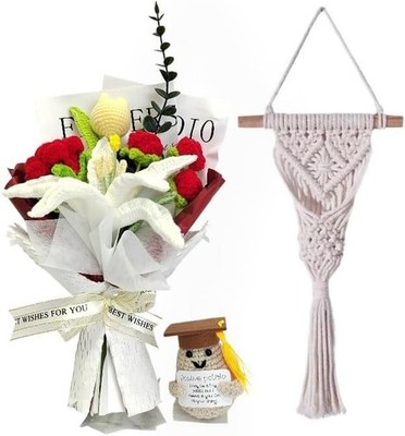 Acecare Handmade Crochet Flower Bouquet Lily Graduation Plush Toy Gift