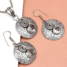 Topaz Set White Pendant Earrings Jewelry Necklace Gemstone  Blue