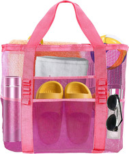 Large Mesh Beach Bag - Lightweight Foldable Family Beach Bag with 9 Pockets fo