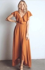 Baltic Born Katya Ruffle Belted Maxi Dress Womens Brown / Size XS