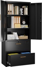 2 Drawer Lateral File Cabinet With Lock, Metal Filing Storage Cabinet With Doors