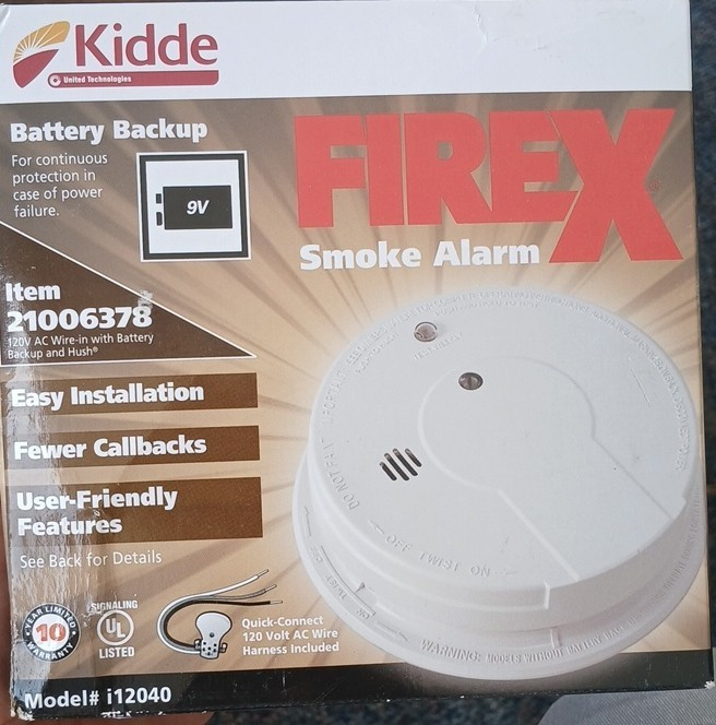 Kidde FireX i12040 Smoke Alarm 120V Hardwired Battery Backup Hush White