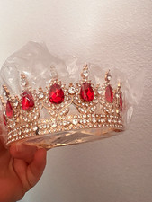 Rhinestone Queen Crown Tiara for Women, Silver/Red, One Size