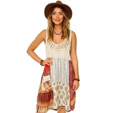 Devidesigns Boho Patchwork/Mixed Media Mini Dress, cottagecore, Festival, L