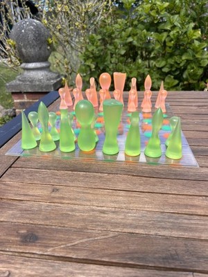 2001 Bozart Karim Rashid Pop Art Neon Grün & Orange Schachspiel Vintage MCM