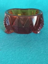 Vintage Amber Brown Glass Salt Cellar Dish Diamond Cut Burst Ribbed