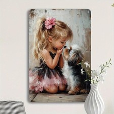 Cute Girl Dog Metal Sign Handmade Aluminum Sign 8x12 Funny Wall Decor