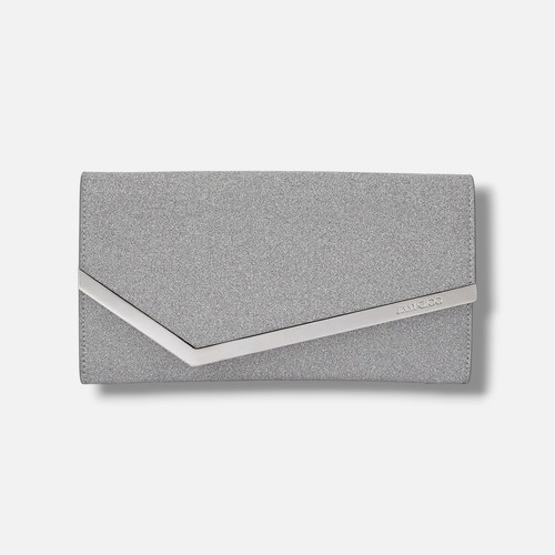Jimmy Choo Women's Silver Glitter Asymmetrical Chain Strap Emmie Clutch Bag