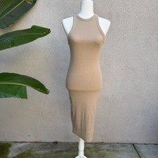 ZARA Knit Tan Sleeveless Ribbed Dress Taupe Neutral Midi Dress Medium NWOT