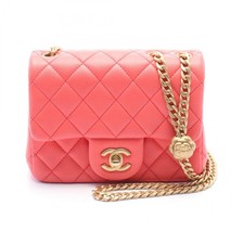 Chanel Mini Matelasse Camellia Leather Shoulder Bag Women Pink One Size