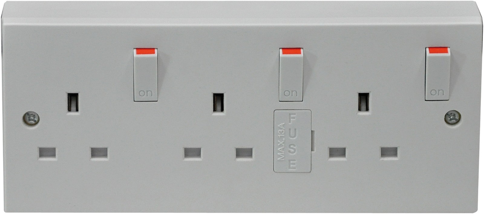 Switched Socket with Back Box Triple - 1 Gang to 3 Gang 13A Wall Outlet Plug