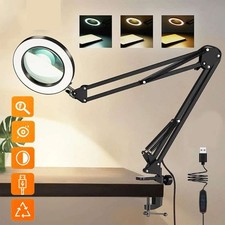 8X Magnifying Glass Desk Light Magnifier LED Lamp Reading Lamp Clamp-On Lamp