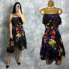 New COAST Occasion Dress Size 10 Floral Ruffle 100% Silk Flare Summer Party