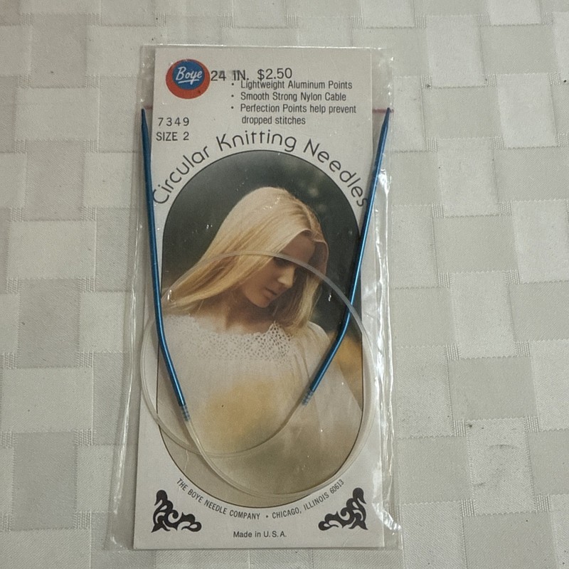 Vtg Boye 7349 Circular Knitting Needle 24" Size 2 Perfection Point Nylon Cable