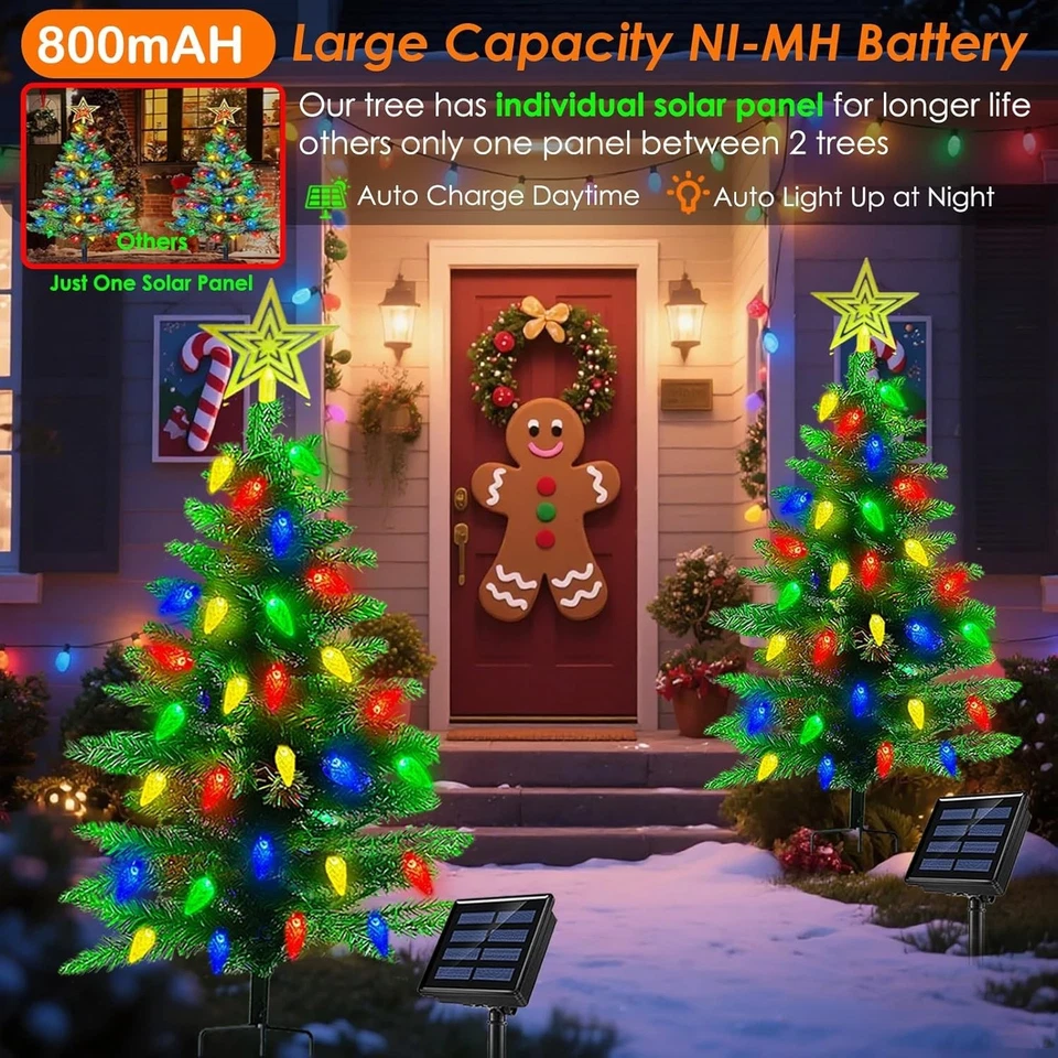 2-Pack 3.6FT Solar Christmas Tree Outdoor Christmas Decorations,8 Modes Solar - Image 3 of 4