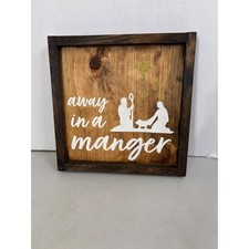 Rustic Wood Christmas Nativity Sign Away In A Manger White Silhouette Star