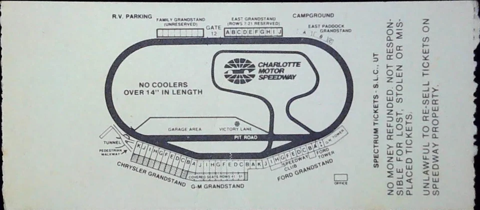 Boleto Cale Yarborough última victoria #83 Charlotte Miller 500 Nascar 6/10/1985 Foto 2 de 2