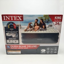 Intex Dura Beam Deluxe Raised Blow Up Air Mattress Bed Built In Pump KING 24in