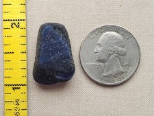 PURE BEACH SEA GLASS SURF TUMBLED SLAG BLUE DARK OCEAN FROSTED PENDANT RARE V02