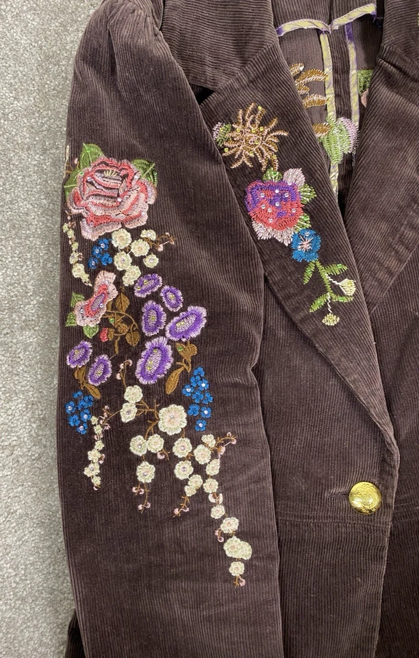 Blazer Vintage True Meaning Pana Bordado BoHo Western Elástico Talla 6 Foto 3 de 4