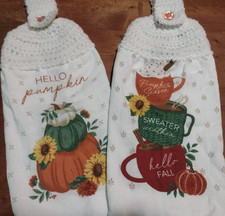 Crochet Top "Pumpkin Spice/Hello Pumpkins" Full Hanging Kitchen Dish Towels 2